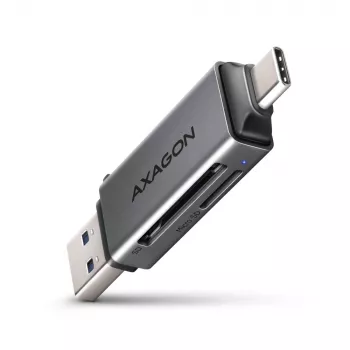 Axagon CRE-DAC USB-C+ USB-A 5 Gbps MINI 2 lizdų ir LUN SD/microSD kortelių skaitytuvas USB 3.0 Type-A/Type-C Pilka