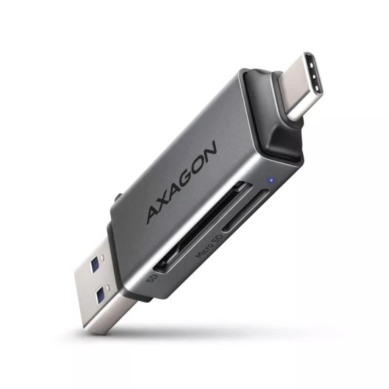 Axagon CRE-DAC USB-C+ USB-A 5 Gbps MINI 2 lizdų ir LUN SD/microSD kortelių skaitytuvas USB 3.0 Type-A/Type-C Pilka