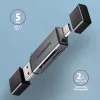 Axagon CRE-DAC USB-C+ USB-A 5 Gbps MINI 2 lizdų ir LUN SD/microSD kortelių skaitytuvas USB 3.0 Type-A/Type-C Pilka