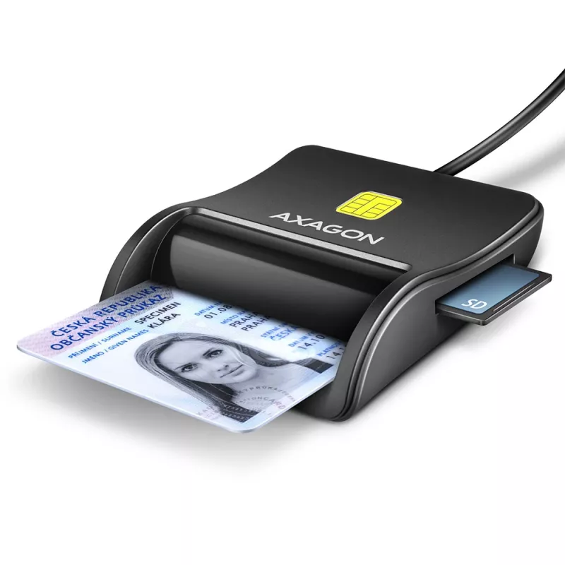 Axagon CRE-SM3SD USB Smart kortelių ir SD/microSD/SIM plokščias kortelių skaitytuvas, vidinis, USB 2.0, juodas