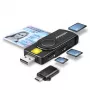 Axagon CRE-SMP2A USB Smart card & SD/microSD/SIM PocketReader kortelių skaitytuvas, vidaus, USB Type-A/USB Type-C, juoda