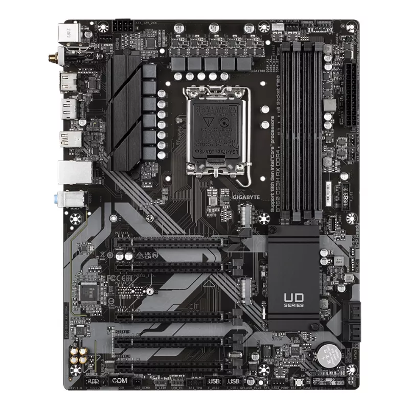 GIGABYTE B760 DS3H AX DDR4 pagrindinė plokštė – palaiko Intel Core 14 kartos procesorius, 8+2+1 fazių skaitmeninis VRM, iki 5333MHz DDR4 (OC), 2xPCIe 4.0 M.2, Wi-Fi 6E, GbE LAN, USB 3.2 Gen 2