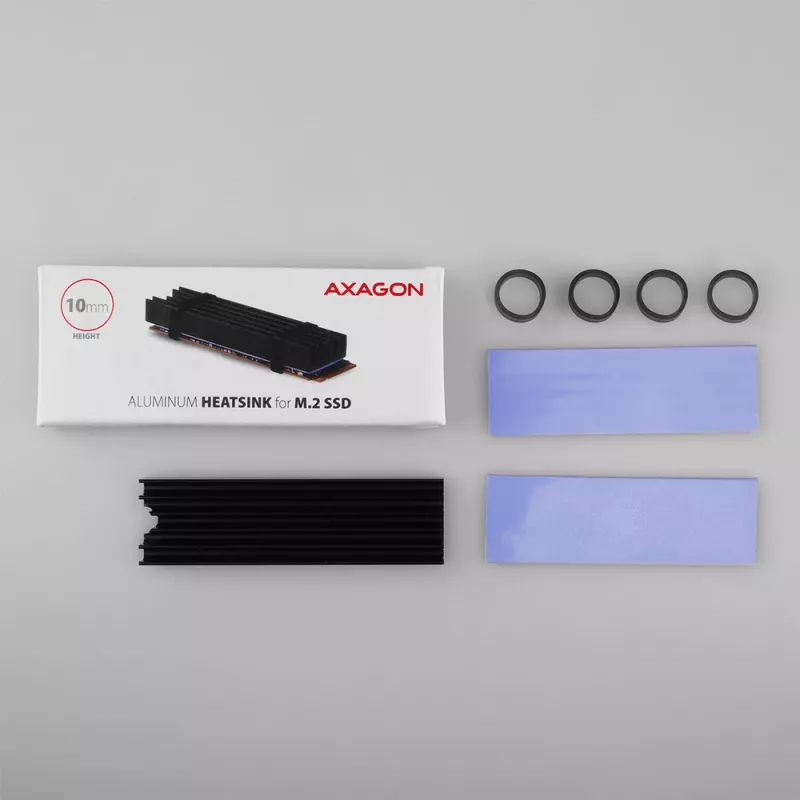Axagon CLR-M2L10 Pasyvus aliumininis radiatorius visiems M.2 SSD, dydis 2280, aukštis 10 mm.