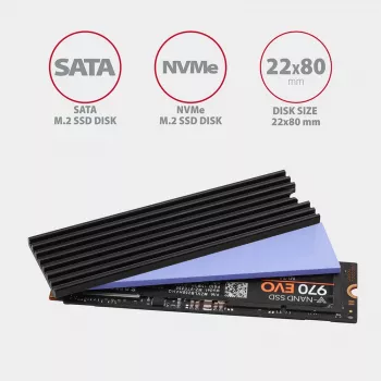 Axagon CLR-M2L3 Passyvus aliumininis aušinimo radiatorius visiems M.2 SSD, dydis 2280, aukštis 3 mm