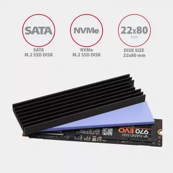 Axagon CLR-M2L6 Pasyvus aliumininis aušintuvas visiems M.2 SSD, 2280, aukštis 6 mm