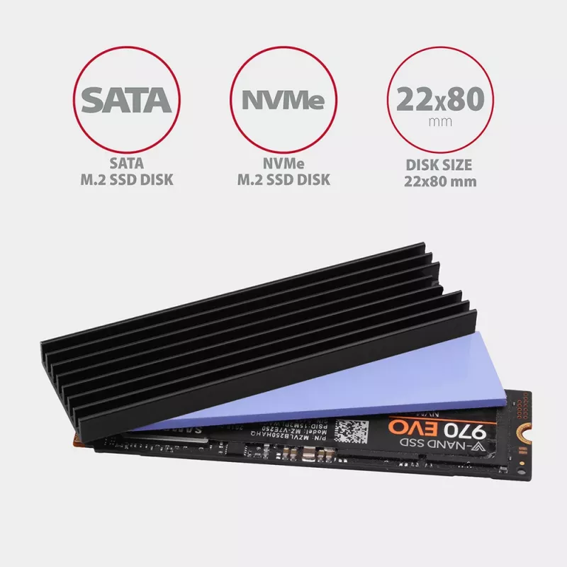 Axagon CLR-M2L6 Pasyvus aliumininis aušintuvas visiems M.2 SSD, 2280, aukštis 6 mm