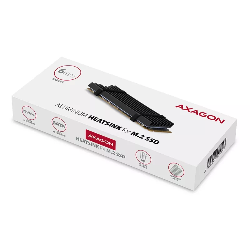 Axagon CLR-M2L6 Pasyvus aliumininis aušintuvas visiems M.2 SSD, 2280, aukštis 6 mm