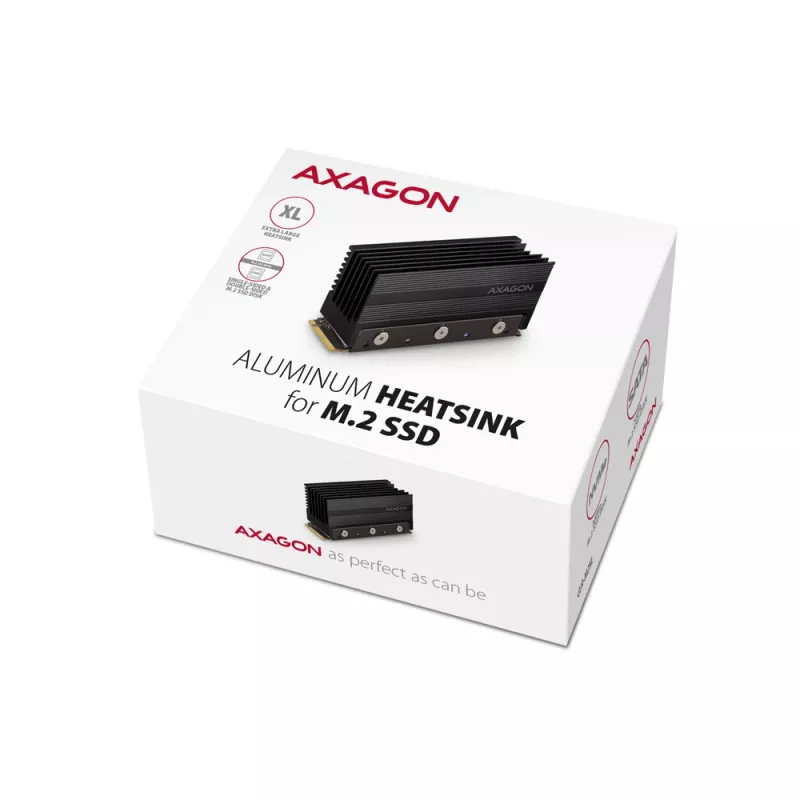 Axagon CLR-M2XL pasyvus aliuminio radiatorius vienpusiams ir dvipusiams M.2 SSD diskams, dydis 2280, aukštis 36 mm