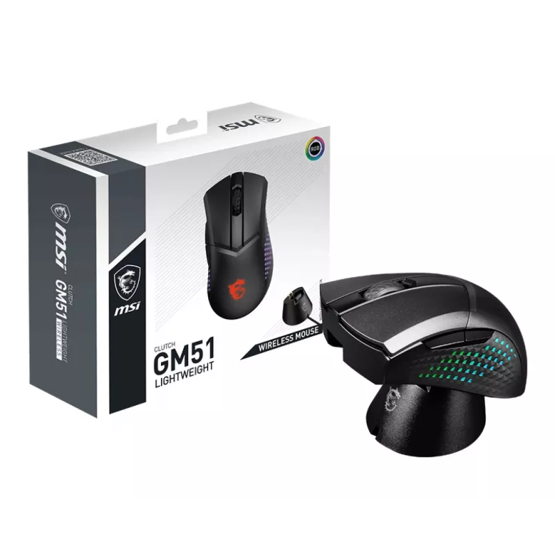 MSI CLUTCH GM51 LIGHTWEIGHT WIRELESS pelė žaidimams Dešinei rankai RF + Bluetooth + USB Type-C Optinė 26000 DPI