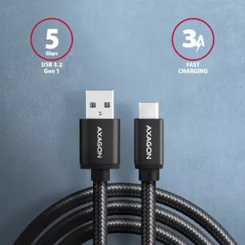 USB laidas Axagon BUCM3-AM10AB USB 3.2 Gen 1 1 m USB C USB A Juoda