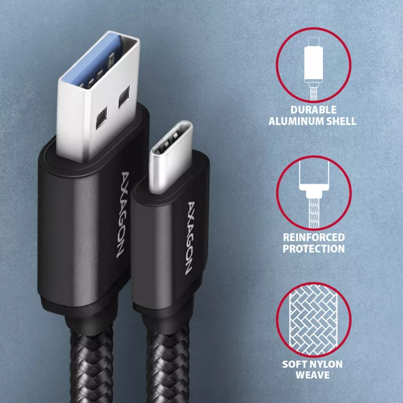 USB laidas Axagon BUCM3-AM10AB USB 3.2 Gen 1 1 m USB C USB A Juoda