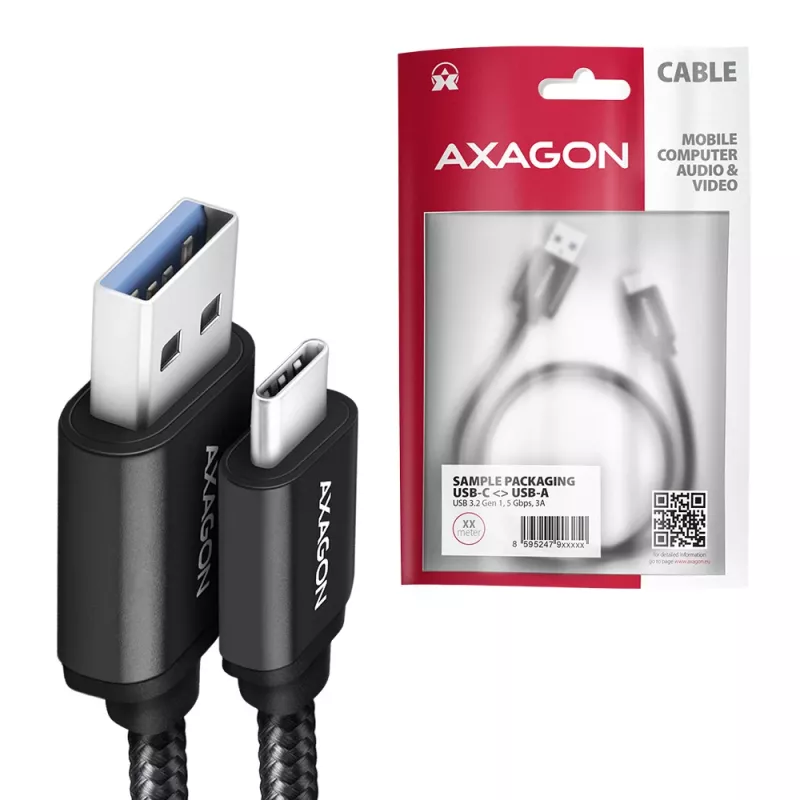 USB laidas Axagon BUCM3-AM10AB USB 3.2 Gen 1 1 m USB C USB A Juoda