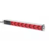 DIGITUS 1U aliumininis maitinimo skirstytuvas, montuojamas į stovą 10A kištukas, 250VAC 50/60Hz, 8x raudoni CEE 7/7 lizdai su pirminiu saugikliu, IEC C14 kištukas