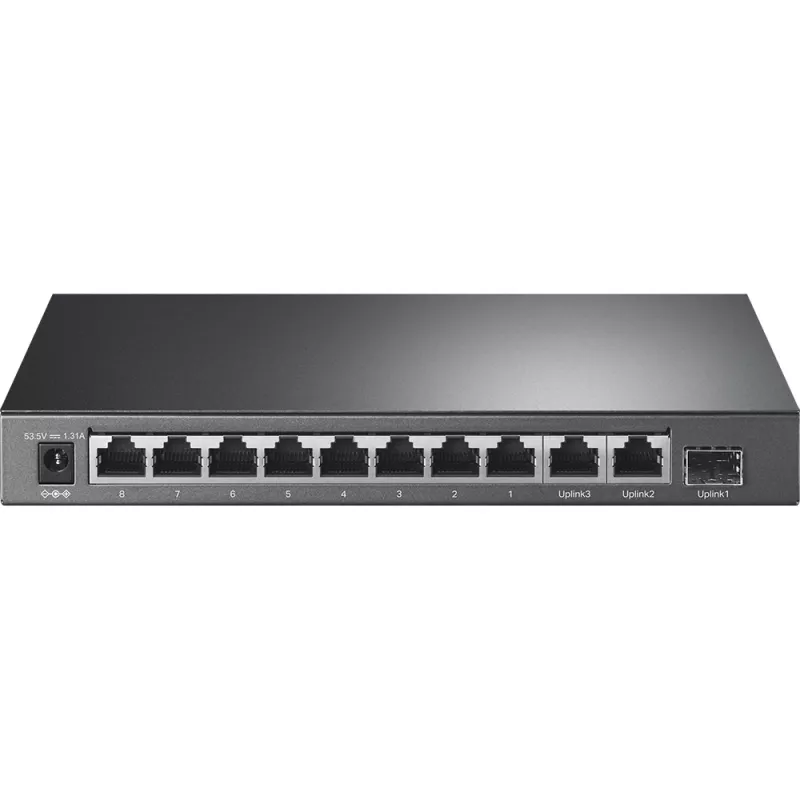 TP-Link 8 prievadų 10/100Mbps + 3 prievadų Gigabit stalinis komutatorius su 8 prievadų PoE+