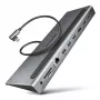 Docking stotelė Axagon HMC-4KX3 USB-C 5Gbps šakotuvas, 3x USB-A, 2x HDMI, DP, RJ-45, SD/microSD, garsas, PD 100W, kabelis 40cm
