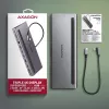 Docking stotelė Axagon HMC-4KX3 USB-C 5Gbps šakotuvas, 3x USB-A, 2x HDMI, DP, RJ-45, SD/microSD, garsas, PD 100W, kabelis 40cm