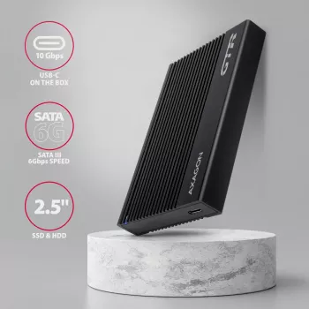 Išorinis HDD/SSD dėklas Axagon EE25-GTR USB-C 3.2 Gen 2 Juodas 2,5 colio