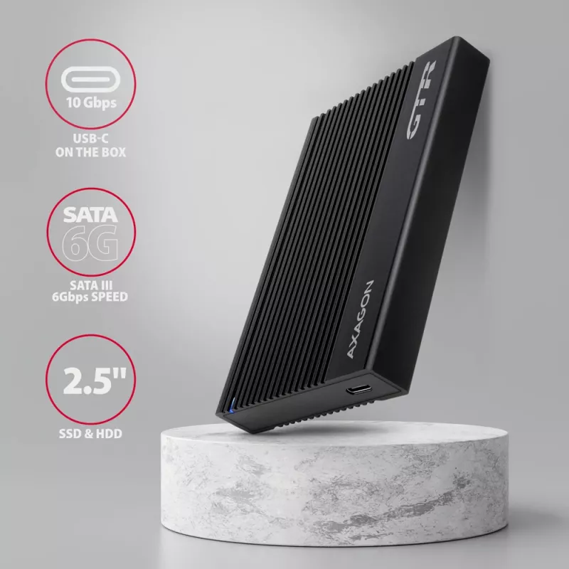 Išorinis HDD/SSD dėklas Axagon EE25-GTR USB-C 3.2 Gen 2 Juodas 2,5 colio
