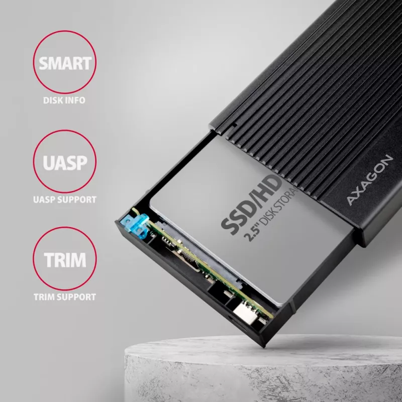 Išorinis HDD/SSD dėklas Axagon EE25-GTR USB-C 3.2 Gen 2 Juodas 2,5 colio