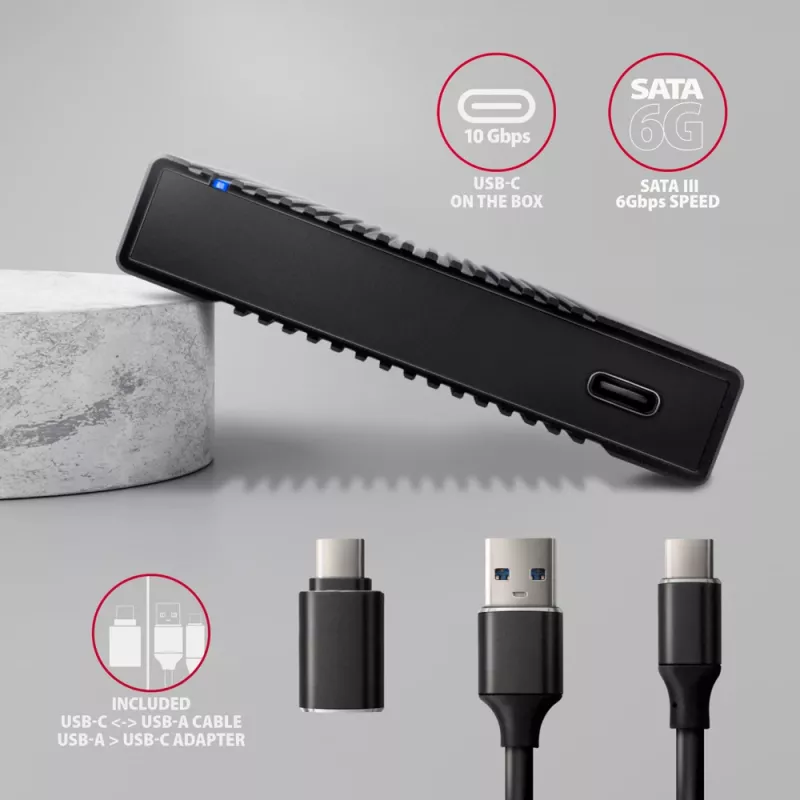 Išorinis HDD/SSD dėklas Axagon EE25-GTR USB-C 3.2 Gen 2 Juodas 2,5 colio