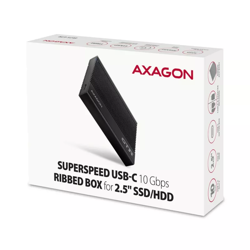Išorinis HDD/SSD dėklas Axagon EE25-GTR USB-C 3.2 Gen 2 Juodas 2,5 colio