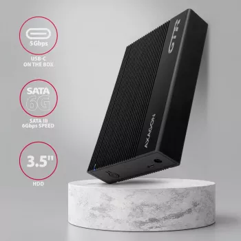 Axagon EE35-GTR USB-C 5Gbps - SATA 6G, 3.5 RIBBED box BLACK - USB Typ C HDD korpusas 3.5 colio