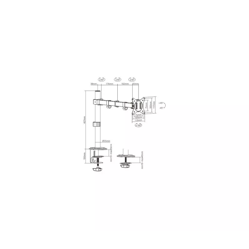 Monitorio laikiklio spaustukas GEMBIRD MA-D1-01 17–32 colių ekranams, VESA 75×75–100×100, iki 9 kg, juodas