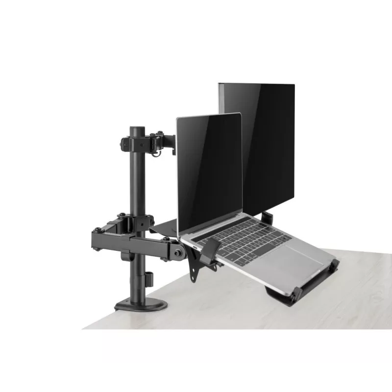 Monitor mount stand Gembird MA-DA-03 for 32 inch screens, desk clamp/grommet, dual-arm, VESA 75x75–100x100, black