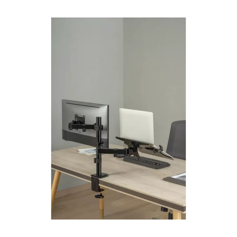 Monitor mount stand Gembird MA-DA-03 for 32 inch screens, desk clamp/grommet, dual-arm, VESA 75x75–100x100, black