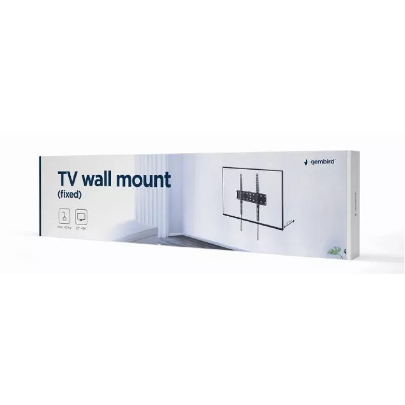 TV laikiklis Gembird WM-55F-02 juodas, 32–55 colių ekranams, maks. apkrova 40 kg, VESA 200x200–400x400, plonas 2,5 cm