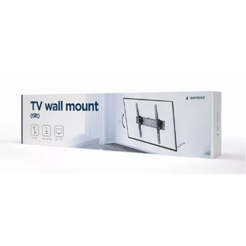 TV laikiklis Gembird WM-55T-02 32–55 colių ekranams, pakreipimas -12° iki 12°, VESA 200x200–400x400, 40 kg, juodas
