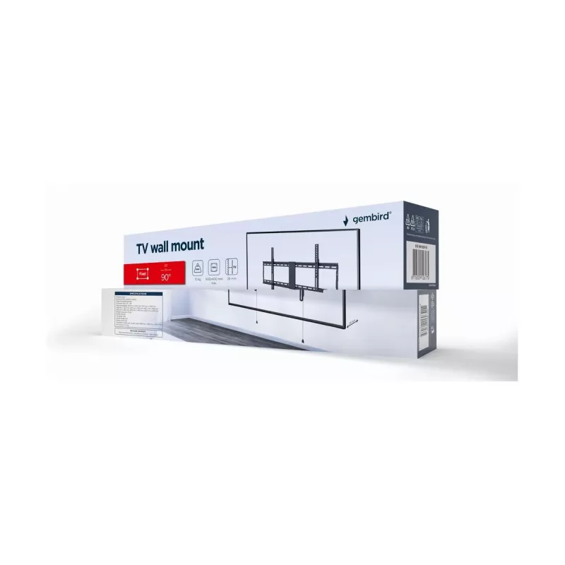Sieninis televizoriaus laikiklis Gembird WM-90F-01 43–90 colių ekranams, maks. VESA 800x400, 70 kg keliamoji galia, juodas