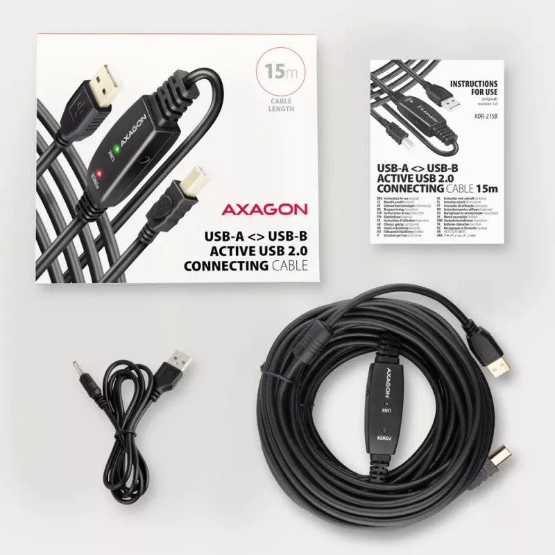 Axagon ADR-215B USB 2.0 A-M -> B-M aktyvus jungiamasis / kartotuvo kabelis 15 m