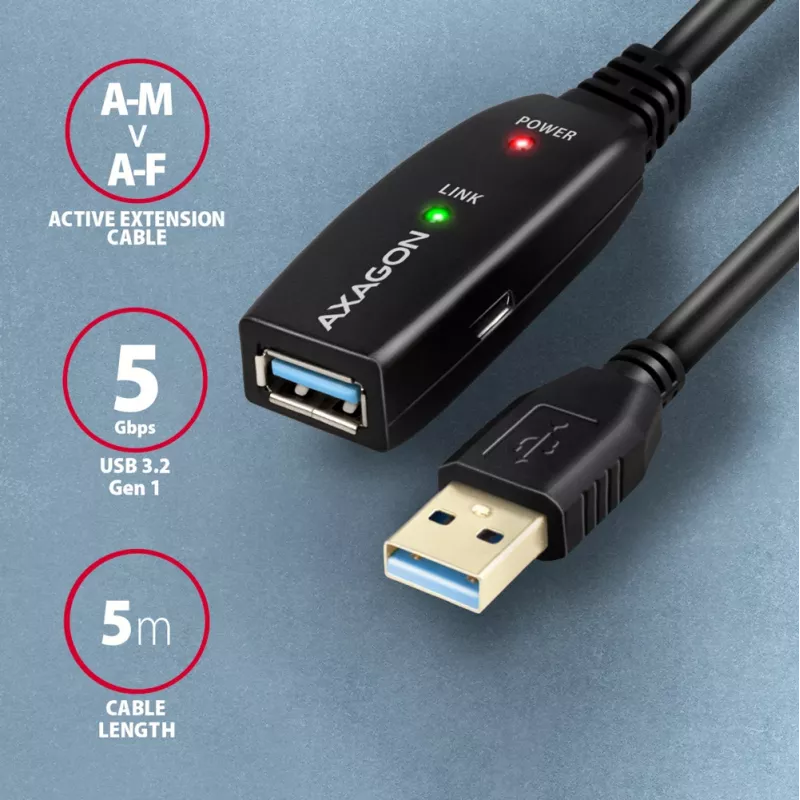 Axagon ADR-305 USB 3.2 Gen 1 A-M -> A-F aktyvus prailginimo kartotuvas 5 m