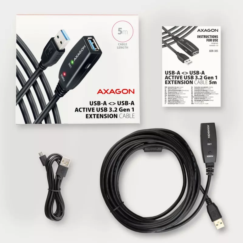Axagon ADR-305 USB 3.2 Gen 1 A-M -> A-F aktyvus prailginimo kartotuvas 5 m