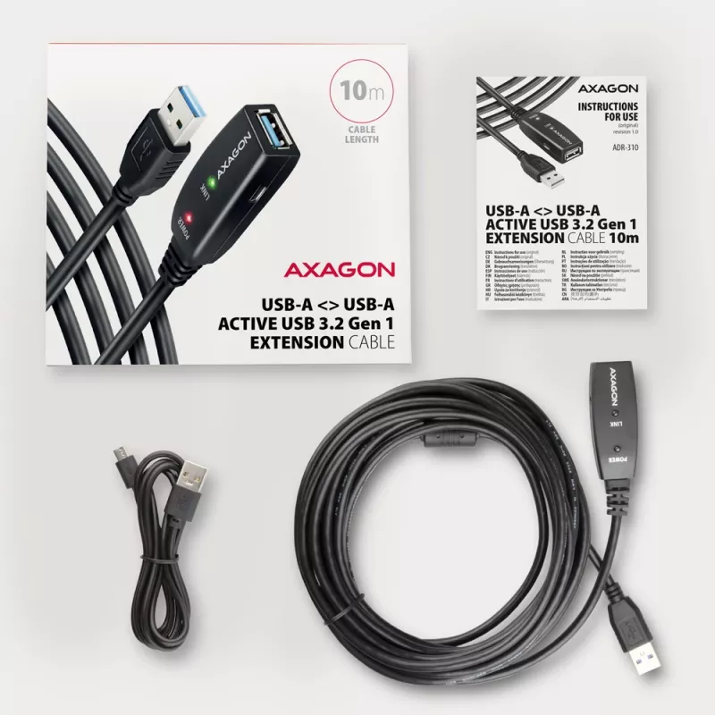 Axagon ADR-310 USB 3.2 Gen 1 A-M -> A-F aktyvus prailginimo / kartotuvo kabelis 10 m