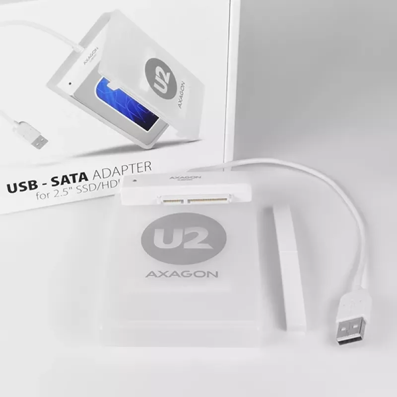 Axagon ADSA-1S USB 2.0 - 2,5 colio HDD SATA, HDD/SSD korpusas, 2,5 colio, Serial ATA, Serial ATA II, Serial ATA III, 0,48 Gbit/s, USB jungtis, balta