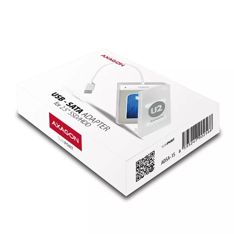 Axagon ADSA-1S USB 2.0 - 2,5 colio HDD SATA, HDD/SSD korpusas, 2,5 colio, Serial ATA, Serial ATA II, Serial ATA III, 0,48 Gbit/s, USB jungtis, balta