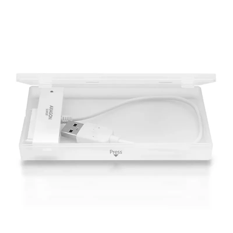 Axagon ADSA-1S USB 2.0 - 2,5 colio HDD SATA, HDD/SSD korpusas, 2,5 colio, Serial ATA, Serial ATA II, Serial ATA III, 0,48 Gbit/s, USB jungtis, balta