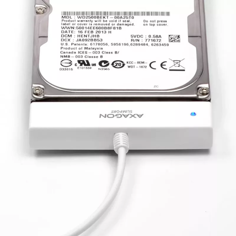Axagon ADSA-1S USB 2.0 - 2,5 colio HDD SATA, HDD/SSD korpusas, 2,5 colio, Serial ATA, Serial ATA II, Serial ATA III, 0,48 Gbit/s, USB jungtis, balta
