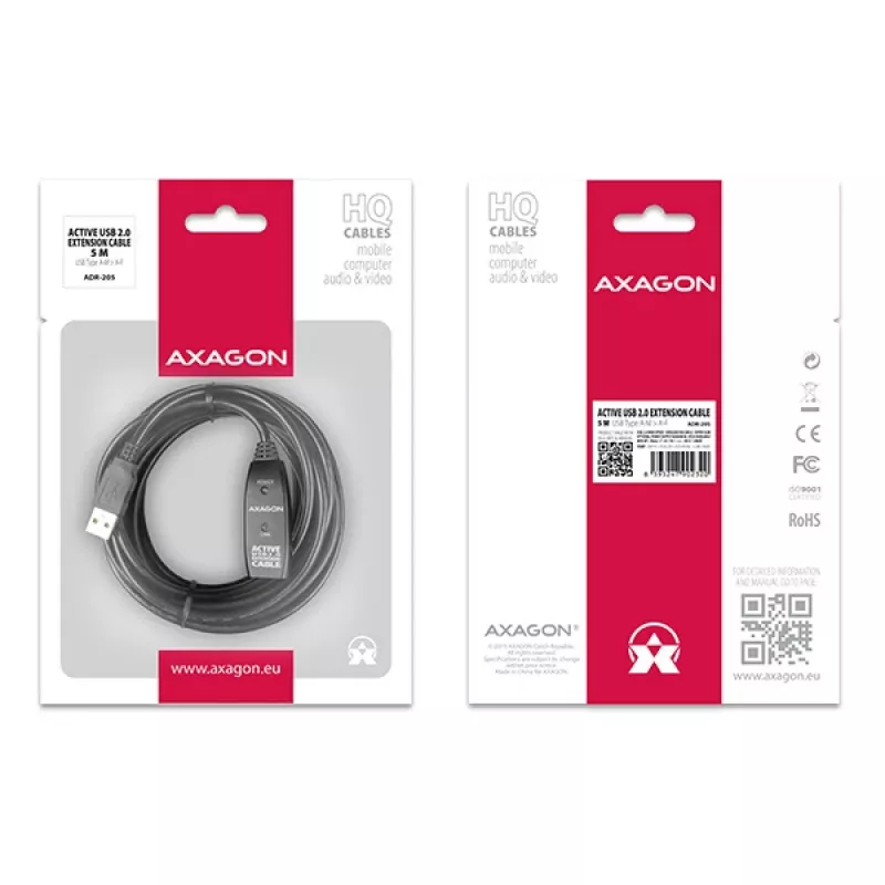 Axagon ADR-205 USB 2.0 A-M -> A-F aktyvus prailginimo / kartotuvo laidas 5 m