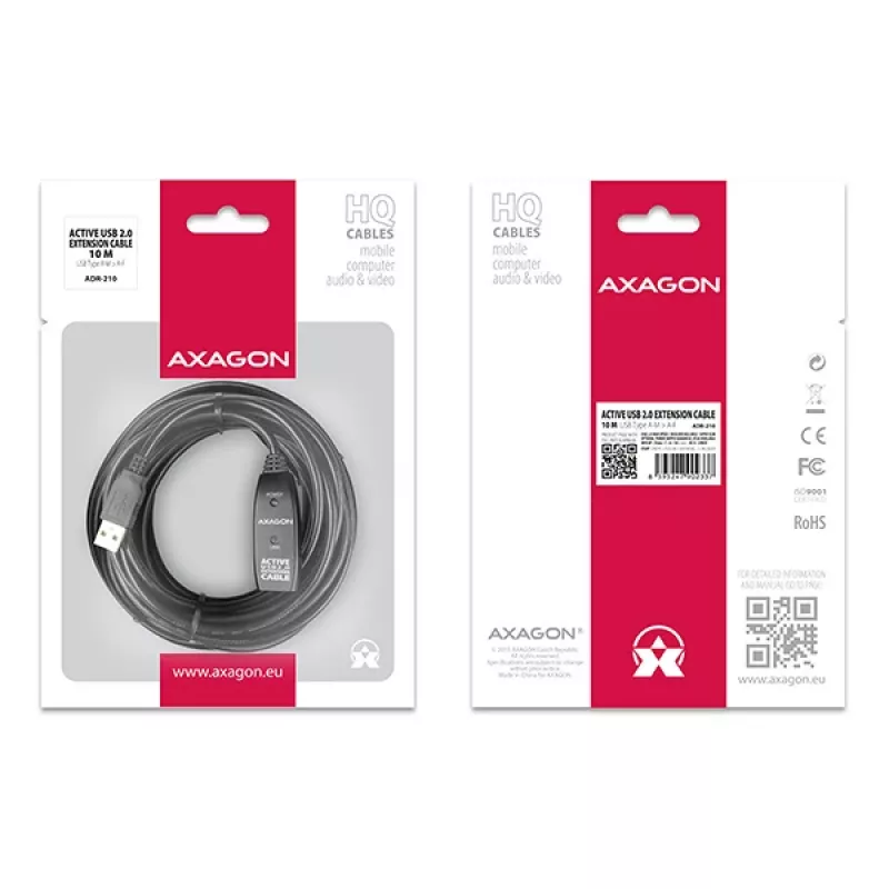 Axagon ADR-210 USB 2.0 A-M -> A-F aktyvus ilginimo kartotuvas kabelis 10 m