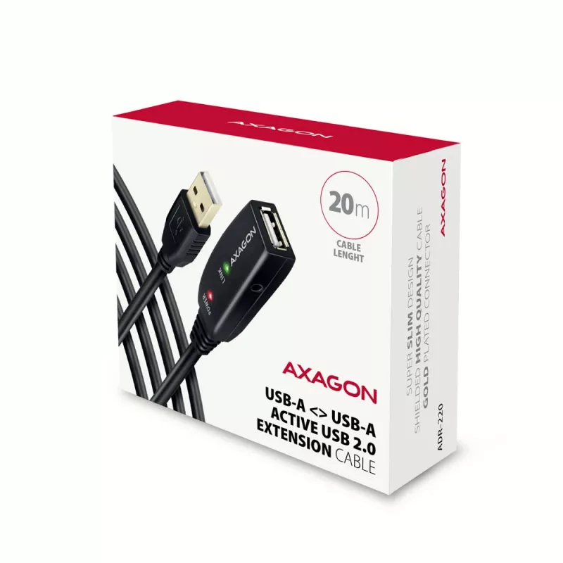 Axagon ADR-220 USB 2.0 A-M -> A-F aktyvusis ilginimo kartotuvo kabelis 20 m