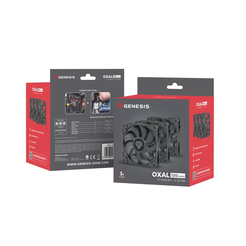 GENESIS Oxal 120 Computer case Fan 12 cm Juoda 3 vnt.