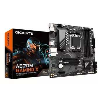 GIGABYTE A620M GAMING X pagrindinė plokštė – palaiko AMD Ryzen 8000 procesorius, 8+2+1 fazių skaitmeninis VRM, iki 8000 MHz DDR5 (OC), 1xPCIe 4.0 M.2, GbE LAN, USB 3.2 Gen 2