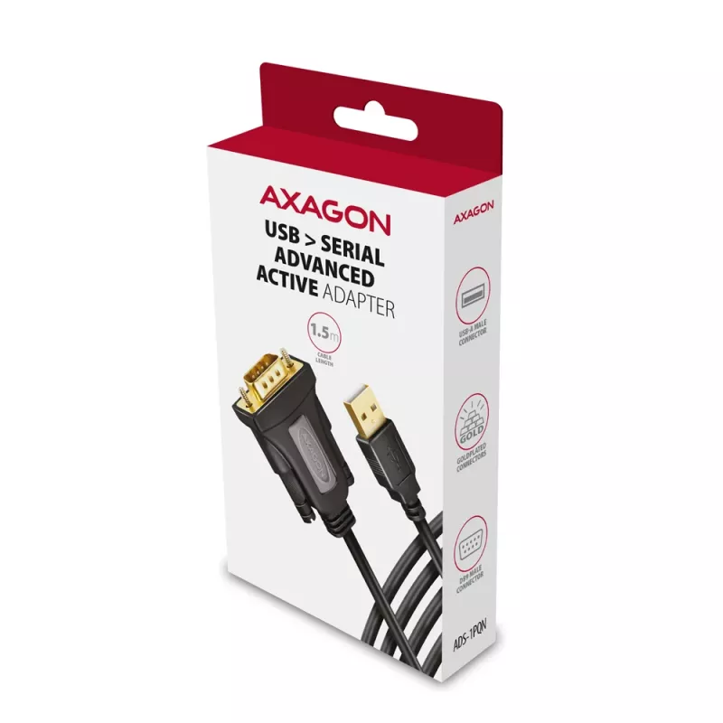 Axagon ADS-1PQN USB-A 2.0 - serijinis RS-232 DB9-M FTDI adapterio kabelis