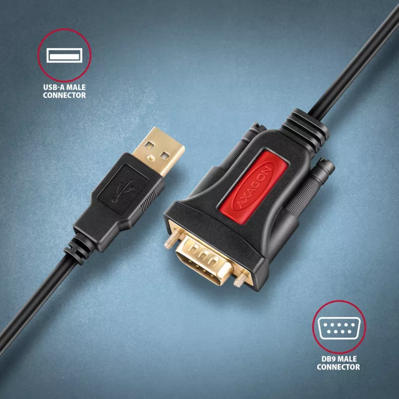Axagon ADS-1PSN USB-A 2.0 - serial RS-232 DB9-M Prolific adapterio kabelis 1,5 m