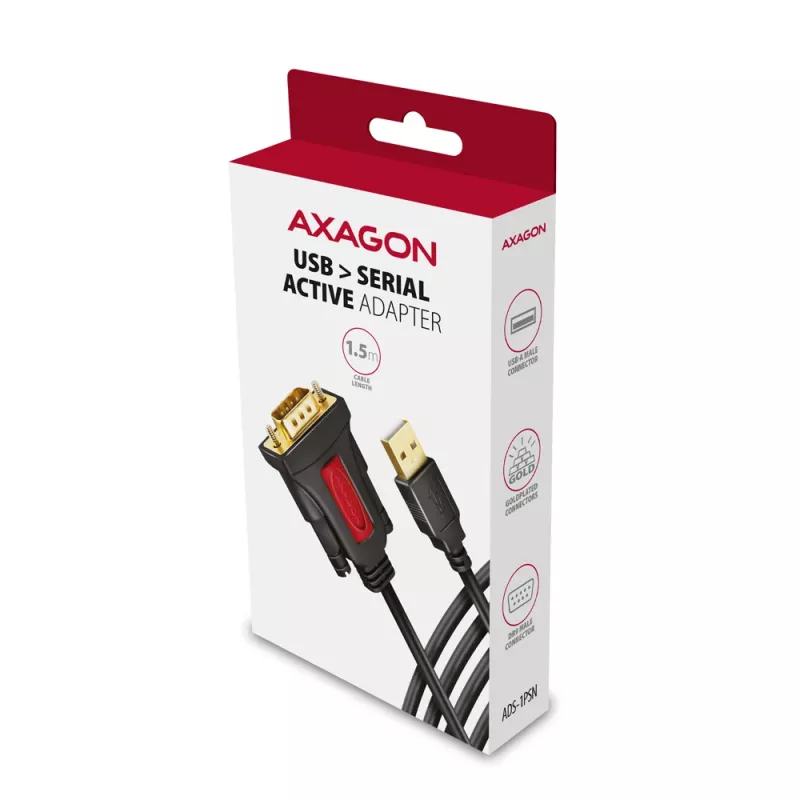 Axagon ADS-1PSN USB-A 2.0 - serial RS-232 DB9-M Prolific adapterio kabelis 1,5 m
