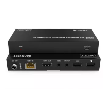 DIGITUS HDBaseT KVM Extender rinkinys - 150m 4K/60Hz USB 1.1 PoC IR juoda