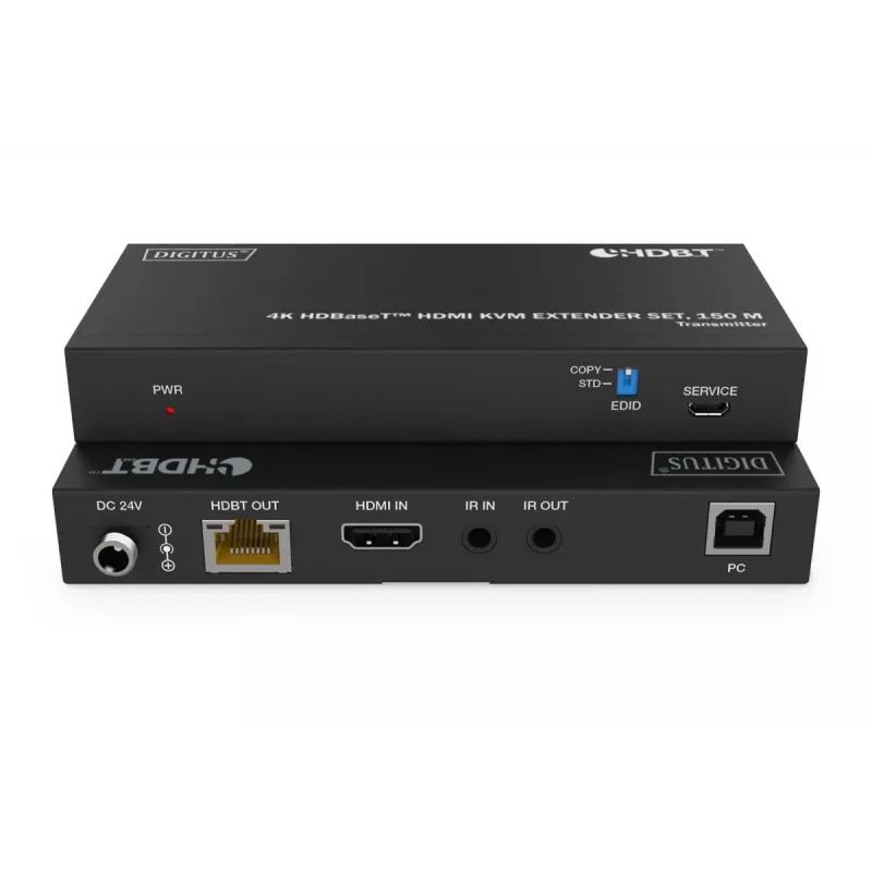DIGITUS HDBaseT KVM Extender rinkinys - 150m 4K/60Hz USB 1.1 PoC IR juoda
